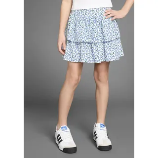 Volantrock KIDSWORLD "Stufenrock im niedlichen Blumendesign", Mädchen, Gr. 176/182, blau (blau geblümt), Jersey, Obermaterial: 95% Baumwolle, 5% Elasthan, bedruckt, geblümt, kniefrei, Röcke Volantrock, Toller Rock mit Volants, Topseller