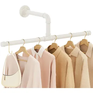 Yawinhe Industrierohr Kleiderstangen, Kleiderständer für die Wand, Rustikale Kleideraufbewahrung, Platzsparenders Wandregal Küchenregal, für kleine Zimmer, Weiß, 51cm, 1-Pack
