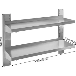 Edelstahl-Wandregal, 2-stufiges Design, 35 kg Tragfähigkeit , Silber