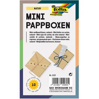 Folia 3321 - Mini Geschenkboxen, Pappschachteln aus Karton, eckig, natur, 10 Stück, 7,5 x 7,5 x 4,5 cm - ideal zum Verzieren und Verschenken