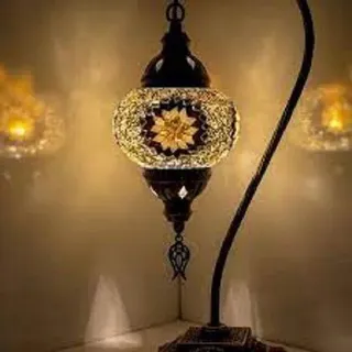 Türkische Tischlampe mit 12 cm Mosaik-Glaskugel in Gelb/Braun – Orientalische Lampe für stimmungsvolles Licht - Gelb