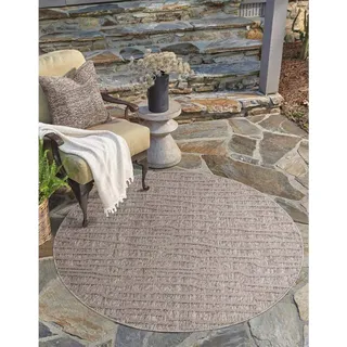 Carpet City Teppich »In-& Outdoorteppich Santorini 450, 3D-Effekt, Gestreift«, rund, 5 mm Höhe, Wetterfest & UV-beständig für Terrasse, Balkon, Küche, Flur, braun