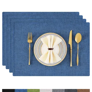 Homaxy Tischsets Abwaschbar 4er Set, Platzsets Abwischbar Leinen Hitzebeständig Platzdeckchen rutschfest Doppelseitigen Tischuntersetzer Tischsets Stoff, Blau