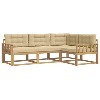 vidaXL Outdoor-Sofagarnitur 3 stk. Weiß und Beige Polyester - Braun