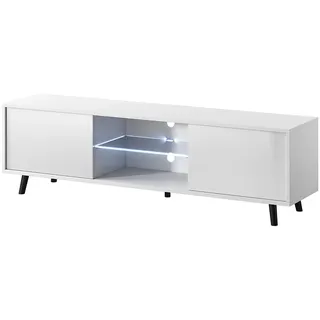 Selsey TV Schrank Board Sideboard Fernsehtisch Fernsehschrank 140 cm LED Beleuchtung Weiß Lefyr