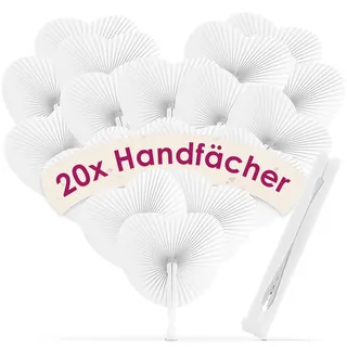 WeddingTree 20 x Fächer Hochzeit Gäste – Papierfächer Hochzeit – Fächer weiß – Handfächer Hochzeit Fächer für Hochzeit - DIY- und Deko-Spaß – Fecher Damen Hochzeit – Hochzeitsfächer