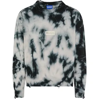 Strickpullover HUGO BLUE, Herren, Gr. XL, schwarz001, Strick, Obermaterial: 100% Baumwolle, unifarben, oversize normal, Rundhals, Rippbündchen, Pullover Strickpullover, Batik-Effekt, Oversized Fit, gedrucktes HUGO-Logo