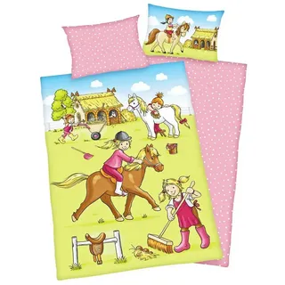 Herding Bettwäsche Set Ponyhof 100x135 cm & 40x60 Bio Baumwolle NEU Baby best