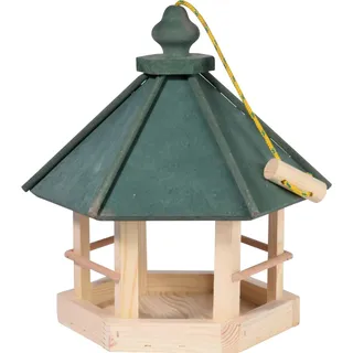 dobar® 90038FSCe Vogelfutterhaus 6-eck hängend - Offenes Vogelhaus Massivholz - Wildvogelfutterstation zum Aufhängen - Futterhaus für die Ganzjahresfütterung - 29 x 32 x 36 cm - Grün