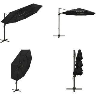vidaXL Sonnenschirm mit Aluminium Mast 4 lagig Schwarz 3x3 m - Sonnenschirm - Sonnenschirme - Garten-Sonnenschirm - Garten-Sonnenschirme - Schwarz