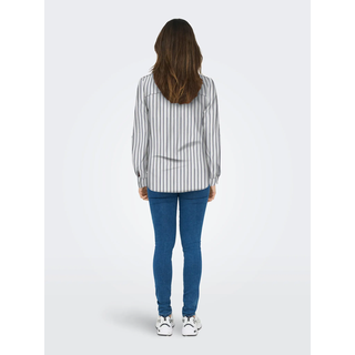 Hemdbluse ONLY "ONLYASMIN SHIRT L/S WVN NOOS", Damen, Gr. M (38), cloud dancer stripes:lise, Web, Obermaterial: 100% Viskose, gestreift, loose fit hüftbedeckend, Blusen Hemdbluse