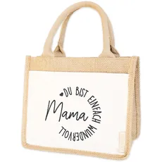 Papierdrachen Jutetasche mit Vordertasche und Bestickung Mama - Du bist einfach wundervoll zum Muttertag - einzigartige Geschenkidee - in Grösse 25x15x21cm
