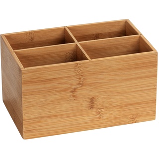 WENKO Bambus Box Terra 4 Fächer, Aufbewahrungsdose für Schmuck, Bürobedarf & Kosmetik, übersichtliche Aufbewahrung von kleinen Utensilien in vier Fächern, ideal für das Bad, 22 x 12 x 14 cm, Natur