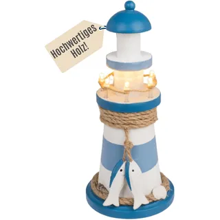 Out of the blue Holz Leuchtturm mit LED - Maritime Deko aus Holz für Wohnzimmer & Flur - Stimmungsvolle Beleuchtung ohne Kabel - Batteriebetriebenes Leuchtobjekt als perfektes Wohnaccessoire