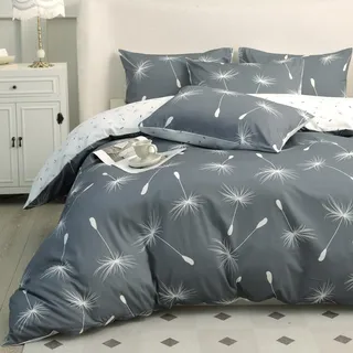 Bettwäsche 155x220 Baumwolle Blumen Muster Set Wendebettwäsche mit Reisverschluss Weiche Stoffqualität für Sommer und Winter (A, 155x220cm + 80x80cm)