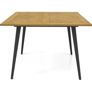 COSTWAY Gartentisch 107x107cm, quadratischer Terrassentisch aus Akazienholz mit Schirmloch für 4 Personen, Balkontisch, Outdoor-Esstisch - Naturbelassen, Schwarz