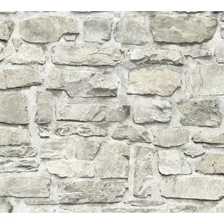A.S. Création Elements Vliestapete mit Steinmotiv Naturstein 0,53 x 10,05 m – Grau, Beige – Stein Tapete Made in Germany – 363702