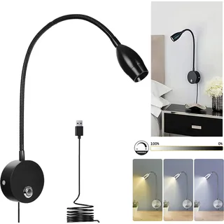 Schwarz LED Leselampe Innen Nachttisch Wandleuchte für Wand Wandlampe Mit Schalter Wandbeleuchtung 3 Farbmodi Touch Dimmbare Nachtlicht für Schlafzimmer Wohnzimmer - Schwarz