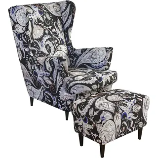 ZGantrix Ohrensessel überzug mit Hocker Bezug, 2 Teilig Sessel-Überwürfe+1 Teilig Ottomane Schonbezug, Beige/Grün/Rosa/Blau Ohrensessel Schonbezüge Sesselhusse Stretch Tiger Stuhlbezug mit Armlehne
