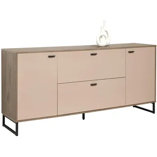 Carryhome Sideboard , Eichefarben, Hellgrau , Metall , 2 Fächer , 2 Schubladen , 184x85x44 cm , Typenauswahl, Beimöbel erhältlich, stehend , Wohnzimmer, Wohnwände, Wohnwand-Serien