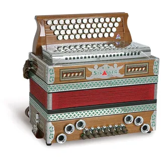 Strasser 4/II Classic Harmonika 4-reihig, 2-chörig G-C-F-B, mit X-Bass, Nussholz/Rot