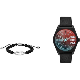 Diesel Herren-Edelstahl-Quarz-Dreizeigeruhr und Schmuck-Set
