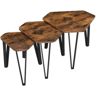 VASAGLE Beistelltisch, 3er Set, Couchtisch, Satztische, Nachttisch, mit Metallbeinen, dekorativ, einfacher Aufbau, Industrie-Design, vintagebraun-schwarz LNT14BX
