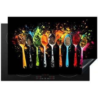 MuchoWow Herdabdeckplatte Löffel - Gewürze - Modern - Graffiti - Farbe - Farbenfroh 81x52 cm , Multicolor , Kunststoff , Rechteckig , 81x0.2x52 cm , Made in Europe , Küchen, Küchenelektrogeräte, Herde, Herdabdeckplatten
