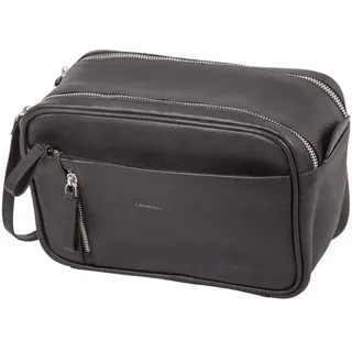 Alassio 47036 - Kulturtasche Salina, Kulturbeutel aus Echtleder, Reisetasche für Herren und Damen mit Reißverschluss Hauptfach, Waschtasche in schwarz, Kosmetiktasche ca. 16 x 24,5 x 12 cm