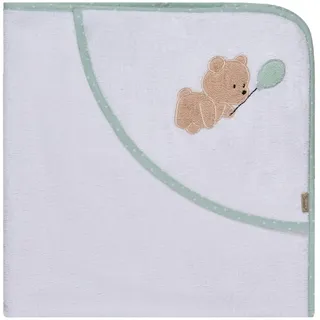 Sterntaler Kapuzenbadetuch Bär Bo, Baby-Badetuch mit Kapuze, saugfähige Baumwolle, süße Applikation, weich und pflegeleicht, 80×80×0,5 cm, weiß