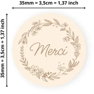 Avery - 140 Etiketten Danke rund selbstklebend – 35 mm – Recyclingpapier – Blumenkranz – 4 Bögen A4 Dankesaufkleber für Hochzeit, Handwerk und Partys