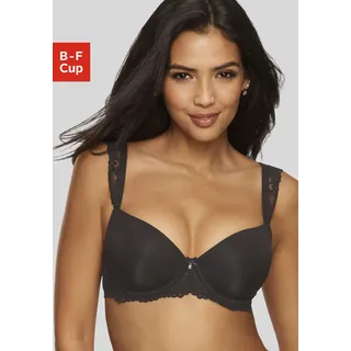 Schalen-BH LASCANA "Flora", Damen, Gr. 70, Cup B, schwarz, Microtouch, Obermaterial: 88% Polyamid, 12% Elasthan, BHs Schalen-BH, mit wunderschönen Spitzenträgern und edlem Glitzeraccessoire, Dessous