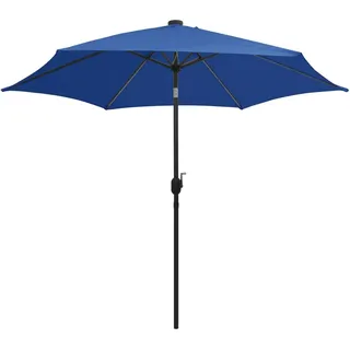 vidaXL Sonnenschirm mit LED-Beleuchtung und Alu-Mast 300 cm Azurblau - Blau
