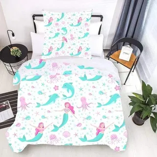 Famanu Bettwäsche 135 x 200 cm für Mädchen, weiche Mikrofaser Meerjungfrau Bettwäsche Set, bedruckter Bettbezug mit Reißverschluss + 80 x 80 cm