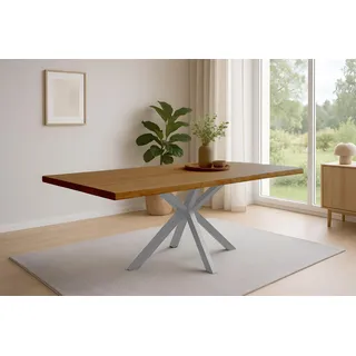 Esstisch Baumkante Akazie honigfarben 160 x 85 cm Spider-Gestell silber HARLEY - Braun