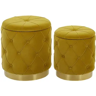 Beliani Pouf Pueblo 40-33/40-33/44-36 cm , Gelb , Textil , Rund , 33x36x33 cm , Wohnzimmer, Sessel, Hocker & Hockerbänke, Poufs