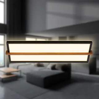 Briloner - LED Deckenlampe mit Holz, indirektes Licht, 3.000K warmweiß, Lampe, Deckenleuchte, Wohnzimmerlampe, LED Panel, Küchenlampe, Deckenbeleuchtung, 60,5x20x4,5 cm, Schwarz