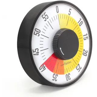 FISHTEC - Großer Mechanischer Kurzzeitwecker 60 Minuten - Extra Großes Zifferblatt 16 x 9 cm mit Farbigen Zeitzonen - Laute Signalglocke Ohne Batterien - Timer für Küche Schule Büro Kinder