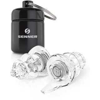 Senner ® PartyPro | Gehörschutz für Musik & Musiker - Ohrstöpsel für Festivals, Konzerte, Partys und Discos - transparente Party Earplugs mit 18 dB Lärmreduzierung - mit Alubehälter