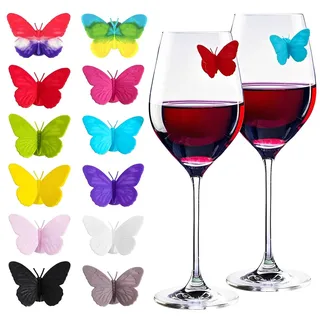 Glasmarker Silikon 12 Stück Wein Trinken Marker Glasmarkierer Bunte Glas Markierung Trinkgläser Wiederverwendbarer Glas Kennzeichnung Teebeutel Halter für Party Weinglas, Trinkglas (Mehrfarbig)