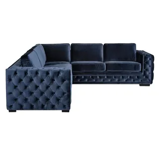 Ecksofa Navy Blau Eckgarnitur Polster Samt Neu Möbel Design Wohnlandschaft Couch - Blau