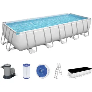Bestway® Power SteelTM Frame Pool Komplett-Set mit Filterpumpe 640 x 274 x 132 cm , lichtgrau, eckig - Silber