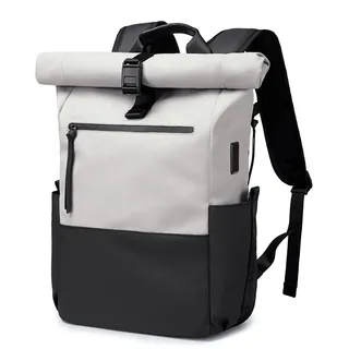 BJIAX Rolltop Rucksack Herren, wasserdichter Laptop-Rucksack 16 Zoll | YKK Reißverschluss,Separates Laptopfach, Handgepäck, Für Geschäft & Reisen, Grau
