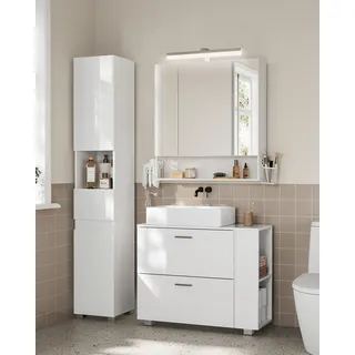 VASAGLE Waschbeckenunterschrank, offene Fächer an einer Seite, rechts oder links austauschbar, Badschrank - Weiß
