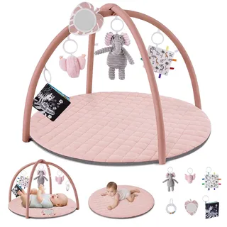 Blissful Diary Spielbogen Baby, Spieldecke Baby Gym Activity Decke mit 6 Abnehmbare Spielzeuge, krabbeldecke Einfach zu Installieren und zu Reinigen, Unverzichtbare Babygeschenke, Rosa