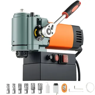Vevor Magnetbohrmaschine mit niedrigem Profil, 1300 W, 35 mm Bohrdurchmesser, 10000 N Leistung, tragbare Magnetbohrmaschine mit Weldon-Schaft, für Metalloberflächen Industrie Heimwerker