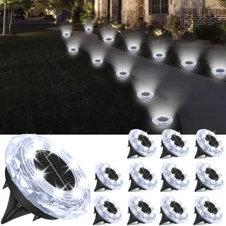 YIFMOO Solar Bodenleuchten Aussen, 12 Stück Solarlampen für Außen Garten, 8 LED Wasserdicht Boden Solarleuchten für Außen, Kaltweiß Gartenbeleuchtung Solar für Garten Auffahrt Gehweg Terrasse Rasen