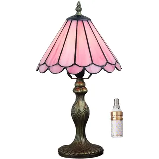 Kinbolas Tiffany Style 8 Zoll Tischlampe Rosa Serie Buntglas Lampenschirme Kleine Nachttischlampe Lesen Antike Schreibtischlampe Wohnzimmer Schlafzimmer Büro Vintage Art Deco Viktorianisch