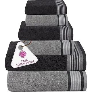 Casa Copenhagen, 550 g/m2, 2 große Badetücher, 2 große Handtücher, 2 Waschlappen, superweiche ägyptische Baumwolle, 6-teiliges Handtuch-Set für Bad, Küche und Dusche - Mirage GRAU + Granit GRAU