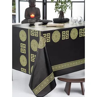 CALITEX Wachstuch Licy Schwarz mit Schrägband, rund, 140 cm